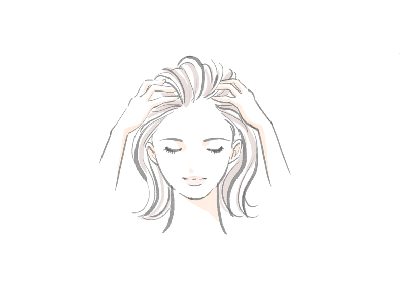 頭皮マッサージをする女性のイラスト